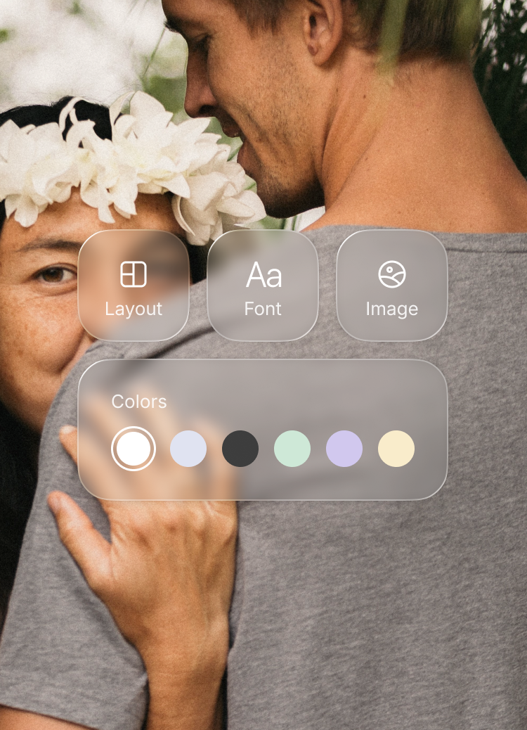 A couple customizing their wedding website with colors and fonts using Hitchd
