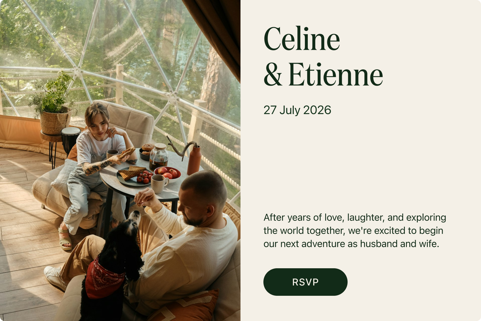 Example of a wedding website built with Hitchd